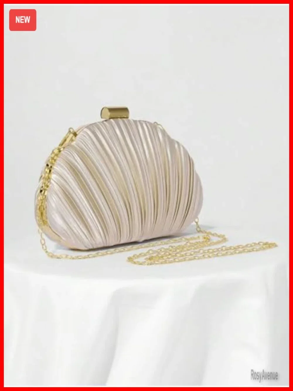 Shell Shaped Clutch Purse with Chain Strap Ruched Crossbody Bag Evening Handbag